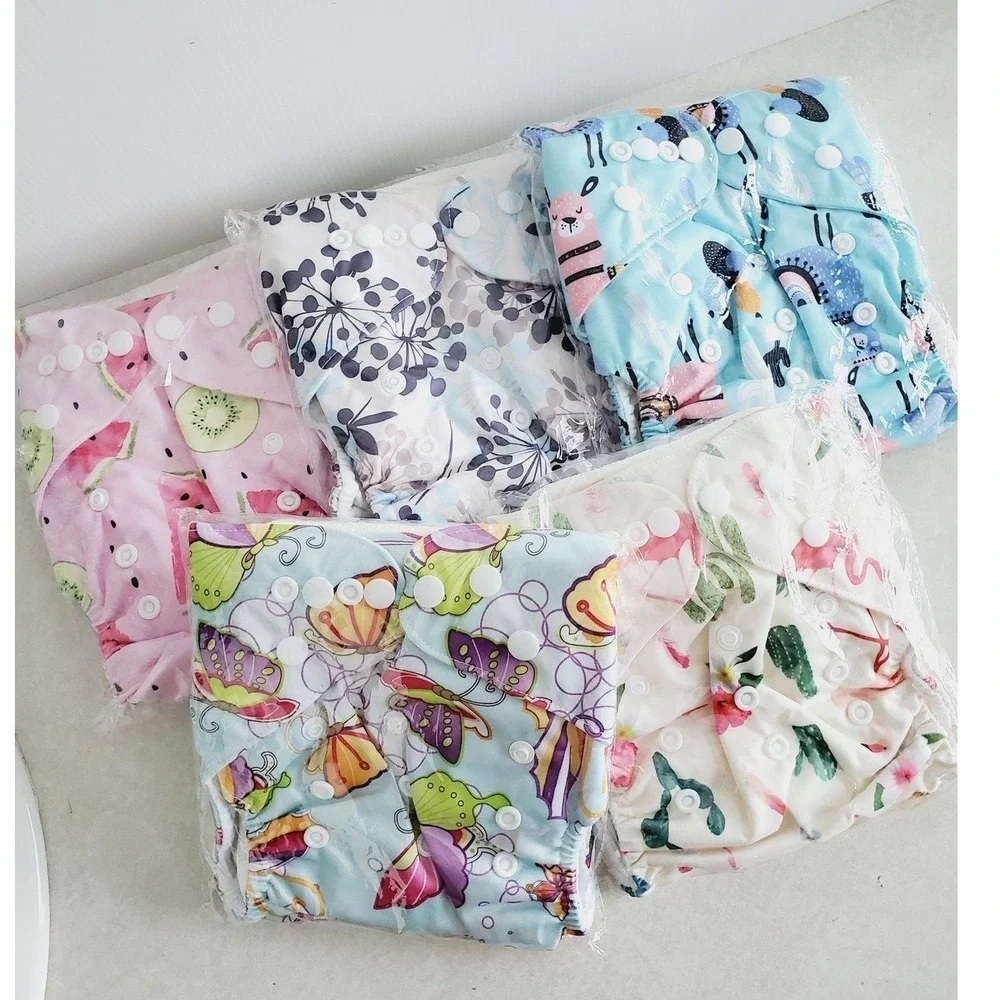 Cloth Pocket Diaper Set Multicolor Prints Reusable Eco-Friendly OS 5pk‎